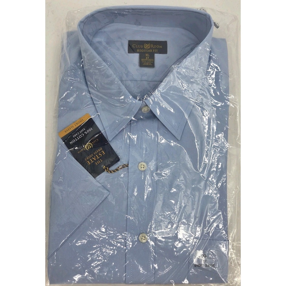 Club Room The Estate Dress Shirt XL Baby Blue Short Sleeve Easy Care NWT